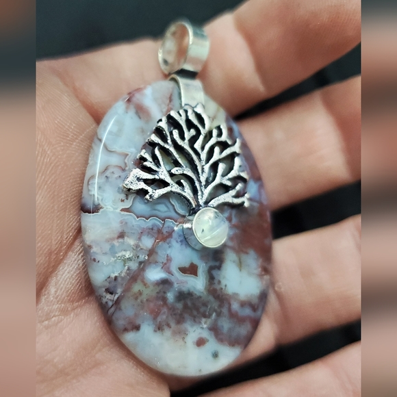 New Seam Agate and Rainbow Moonstone 925 Silver Pendant. - Picture 12 of 14